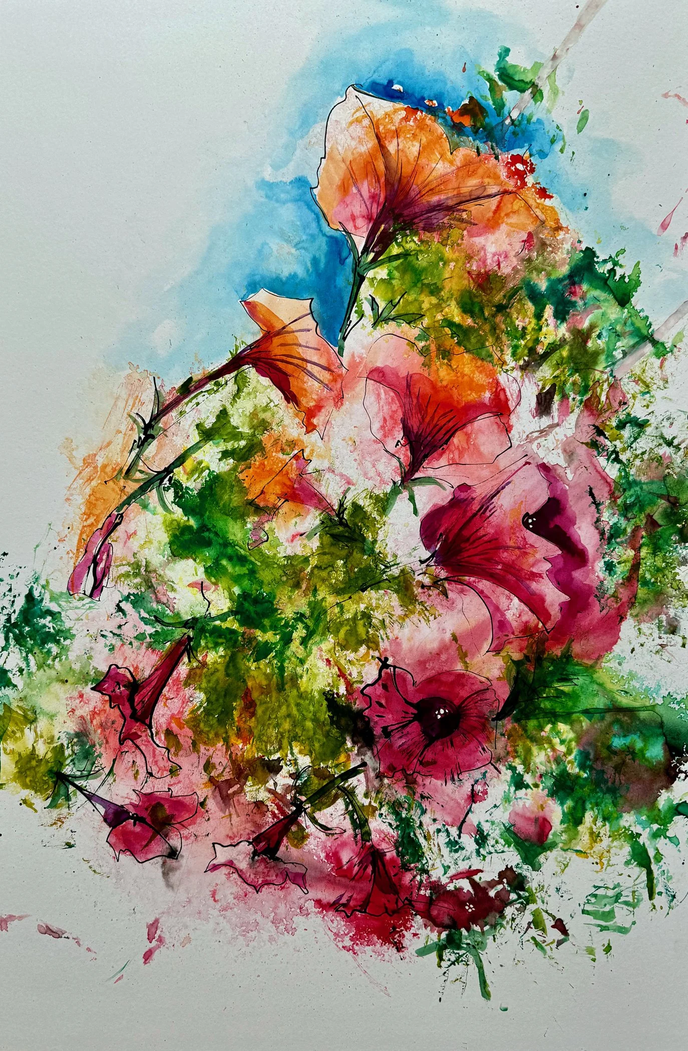 Red Petunias an Original Watercolor Painting. — Janet Nunn Watercolors